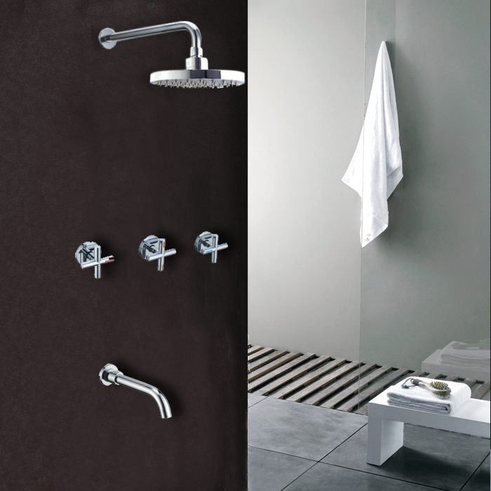 Ravenna Chrome Finish Wall Mounted Shower Head And Faucet Spout Shower Set